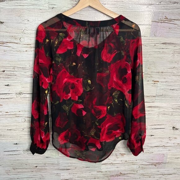 PJK Patterson J Kincaid blouse top red  black floral size XS - Picture 8 of 9
